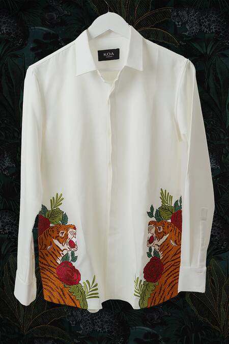 Buy_House Of Koa_White Crepe Embroidery Jungle Whisper Shirt _Online_at_Aza_Fashions