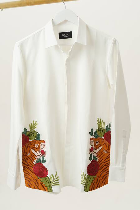 Shop_House Of Koa_White Crepe Embroidery Jungle Whisper Shirt _Online_at_Aza_Fashions