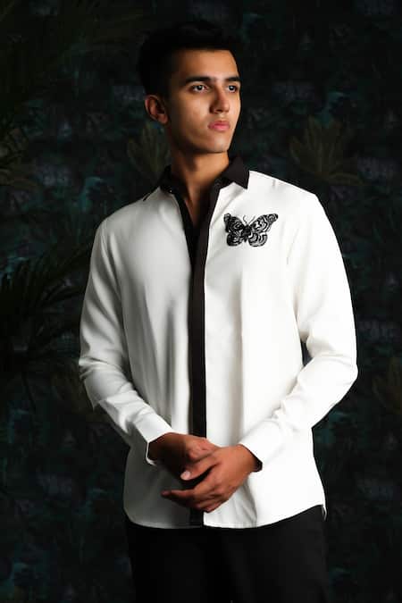 House Of Koa White Embroidery Wild Butterfly Shirt