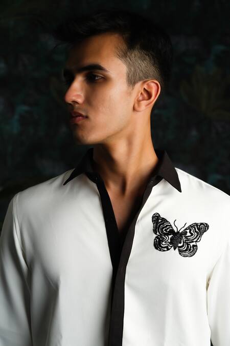 House Of Koa_White Embroidery Wild Butterfly Shirt _Online_at_Aza_Fashions