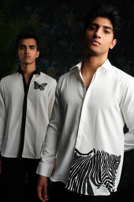 Buy_House Of Koa_White Embroidery Wild Butterfly Shirt _Online_at_Aza_Fashions