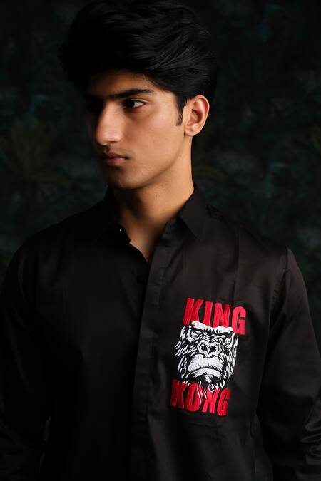 House Of Koa_Black Embroidery Kong Shirt _Online_at_Aza_Fashions
