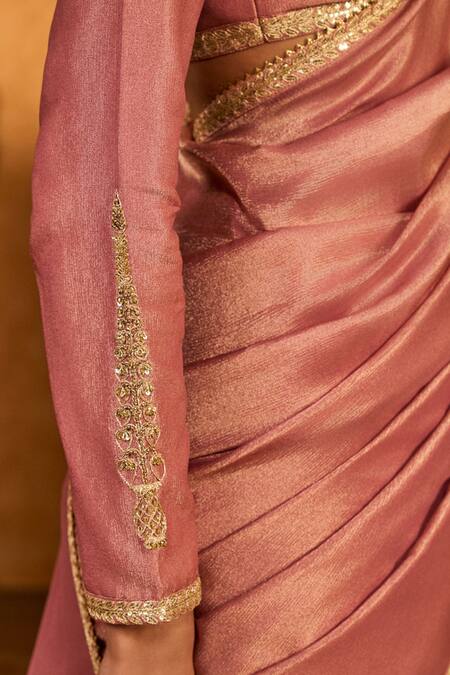 Shop_Masaba_Mauve Tissue, Silk Embroidery, Moon Garden Saree With Unstitched Blouse Piece _Online_at_Aza_Fashions