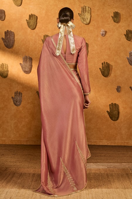 Shop_Masaba_Mauve Tissue, Silk Embroidery, Moon Garden Saree With Unstitched Blouse Piece _at_Aza_Fashions
