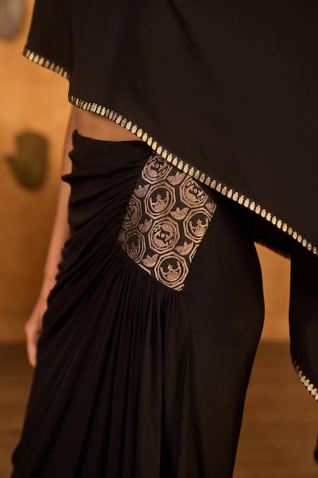 Buy Masaba Black Crepe Foil Printing Round Neck Moonfish Draped Skirt And Cape Set Online at Aza Fashions Buy_Masaba_Black Crepe Foil Printing Round Neck Moonfish Draped Skirt And Cape Set _Online_at_Aza_Fashions