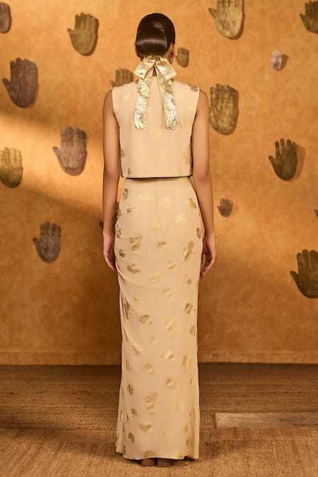 Masaba Oatmeal Windrose Jacket & Skirt Set 