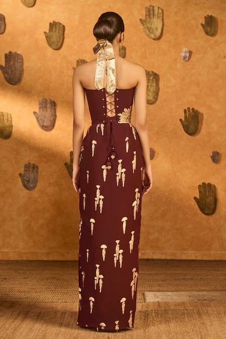 Masaba Plum Cherry Vine Corset With Skirt 