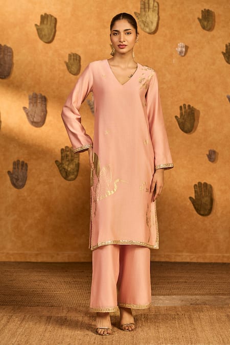 Masaba Baby Pink Crane Dawn Kurta & Pant Set 
