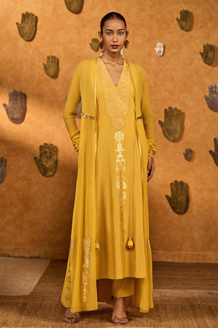 Masaba Spiced Ochre Pop Pendant Anarkali & Jacket Set 