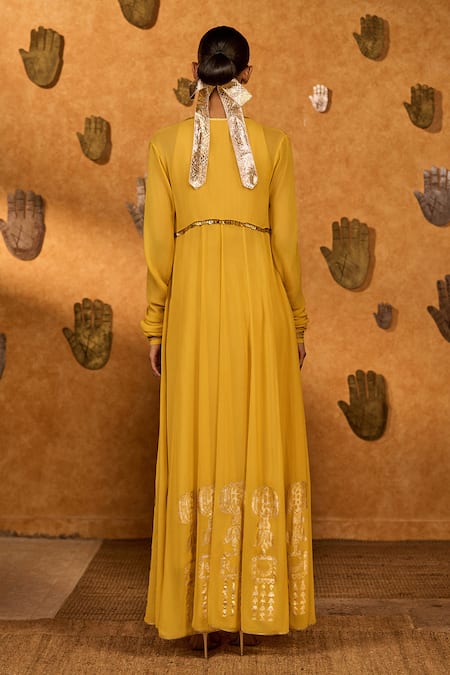 Masaba Spiced Ochre Pop Pendant Anarkali & Jacket Set 