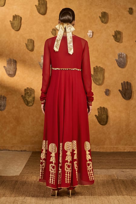 Masaba Red Pop Pod Pendant Anarkali & Jacket Set 