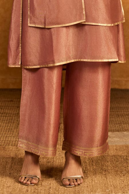 Shop_Masaba_Mauve Tissue, Silk Embroidery, Foil Printing, Tassels, Tea Blossom Kurta Set _Online_at_Aza_Fashions