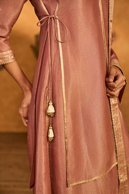 Buy_Masaba_Mauve Tissue, Silk Embroidery, Foil Printing, Tassels, Tea Blossom Kurta Set 