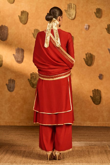 Masaba Red Mandarin Sky Kurta Pant Set 