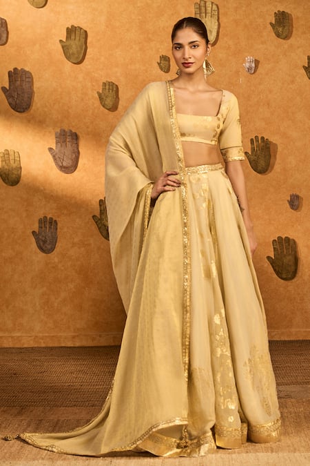 Buy Masaba Ivory Tissue, Silk Embroidery, Gota Patti, Zari, Tassels Sakura Lehenga Set Online at Aza Fashions Buy_Masaba_Ivory Tissue, Silk Embroidery, Gota Patti, Zari, Tassels Sakura Lehenga Set _Online_at_Aza_Fashions