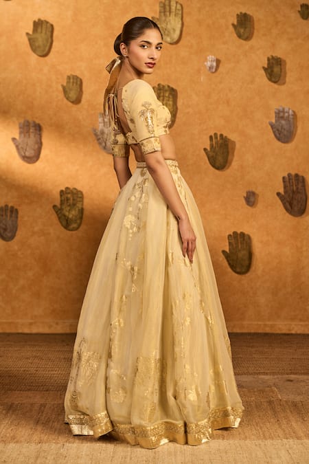 Shop Masaba Ivory Tissue, Silk Embroidery, Gota Patti, Zari, Tassels Sakura Lehenga Set Online at Aza Fashions Shop_Masaba_Ivory Tissue, Silk Embroidery, Gota Patti, Zari, Tassels Sakura Lehenga Set _Online_at_Aza_Fashions