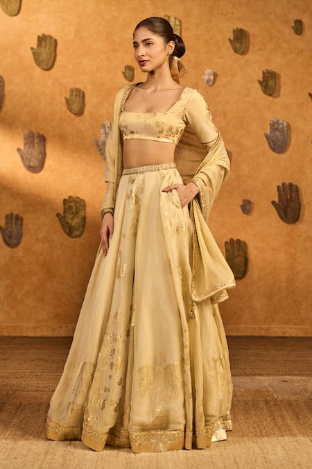 Masaba Ivory Tissue, Silk Embroidery, Gota Patti, Zari, Tassels Sakura Lehenga Set at Aza Fashions Masaba_Ivory Tissue, Silk Embroidery, Gota Patti, Zari, Tassels Sakura Lehenga Set _at_Aza_Fashions