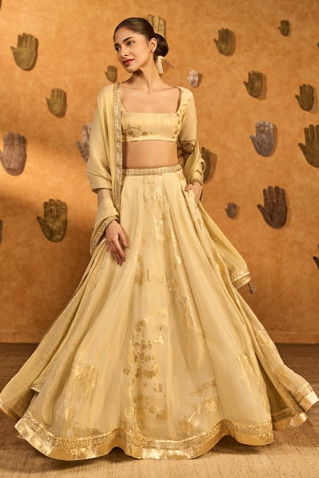 Buy Masaba Ivory Tissue, Silk Embroidery, Gota Patti, Zari, Tassels Sakura Lehenga Set Buy_Masaba_Ivory Tissue, Silk Embroidery, Gota Patti, Zari, Tassels Sakura Lehenga Set