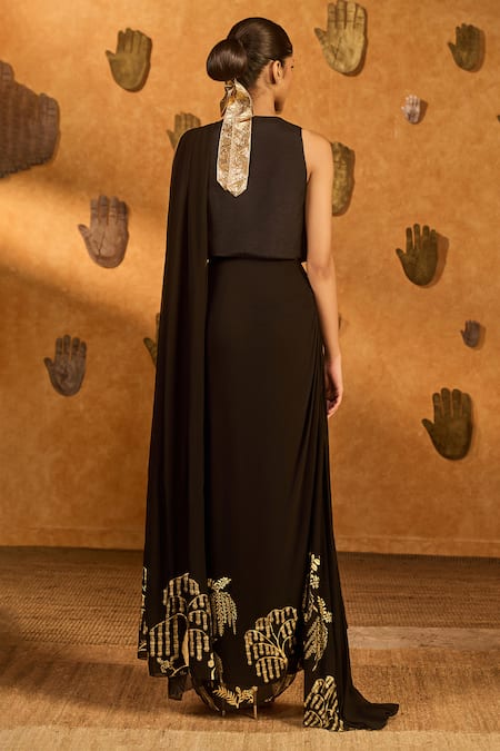 Masaba Black Zen Stitched Pre-Draped Saree & Jacket Set 