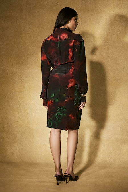 Nirmooha Flame Print Shirt & Skirt Set 