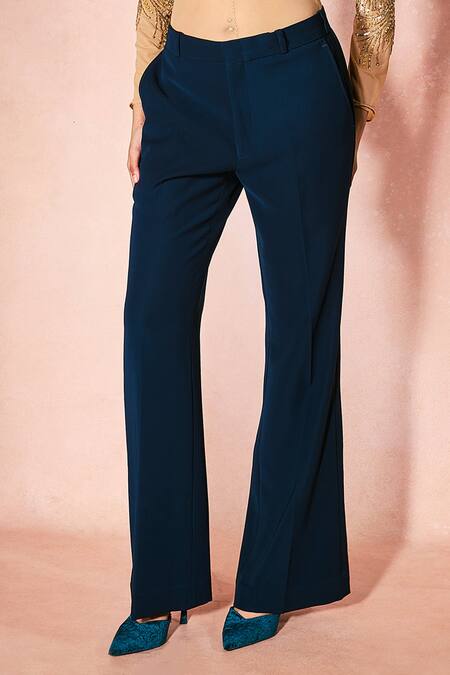 Nirmooha_Beige Tulle Sequins, Beads Round Neck Midnight Shimmer Bodysuit And Pant Set _Online_at_Aza_Fashions