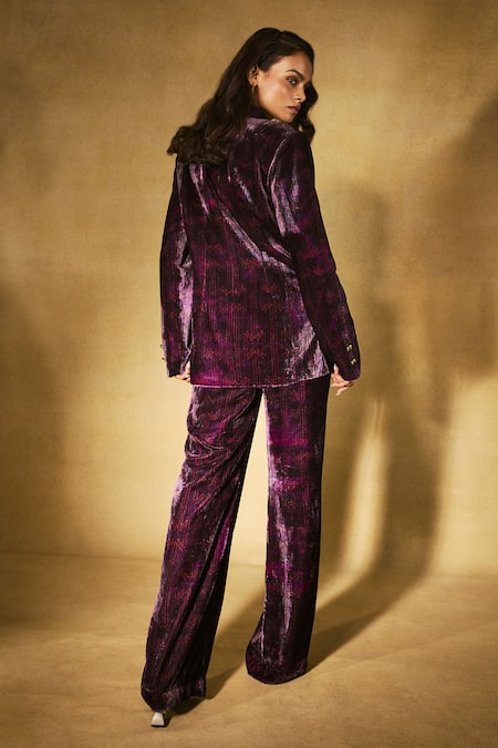 Nirmooha Plum Monogram Velvet Set 
