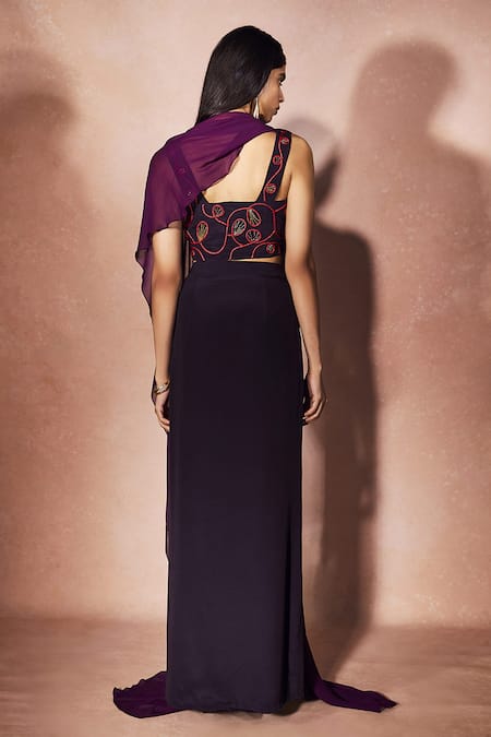 Nirmooha Plum Flame Embroidered Corset & Skirt Set 