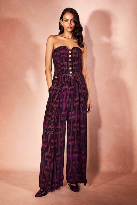 Nirmooha Plum Monogram Corset Set 