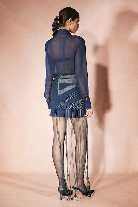 Nirmooha Sheer Midnight Shirt & Skirt Set 