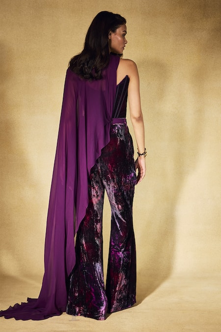 Nirmooha Plum Flared Cape Pant Set 