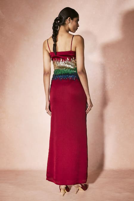 Nirmooha Crimson Slip Dress 