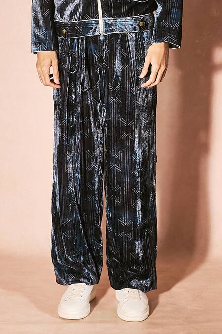 Nirmooha_Blue Velvet Midnight Monogram Set _Online_at_Aza_Fashions