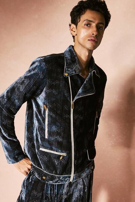 Buy_Nirmooha_Blue Velvet Midnight Monogram Set _Online_at_Aza_Fashions