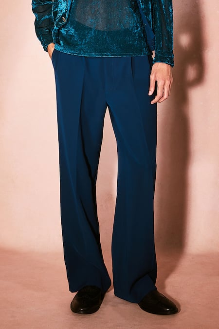 Buy_Nirmooha_Teal Velvet Celestial Midnight Jacket And Pant Set _Online_at_Aza_Fashions
