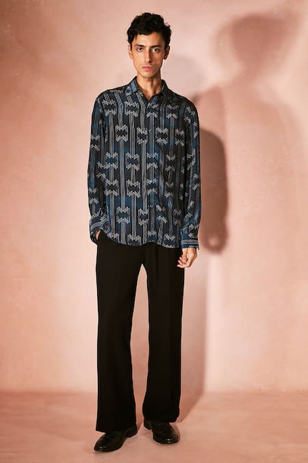 Nirmooha Blue Crepe Midnight Signature Pattern Shirt With Pant 