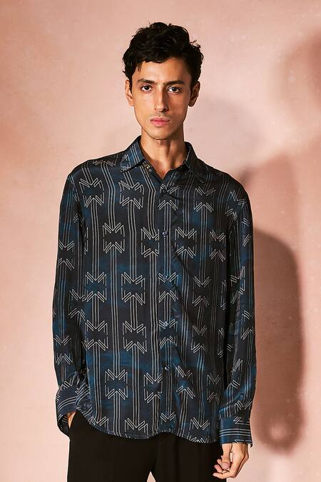 Buy_Nirmooha_Blue Crepe Midnight Signature Pattern Shirt With Pant _Online_at_Aza_Fashions
