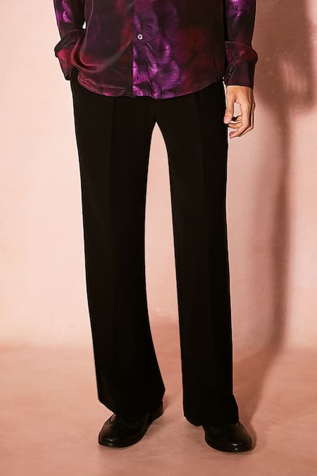 Nirmooha_Purple Crepe, Microfiber Plum Abstract Pattern Shirt And Pant Set _Online_at_Aza_Fashions