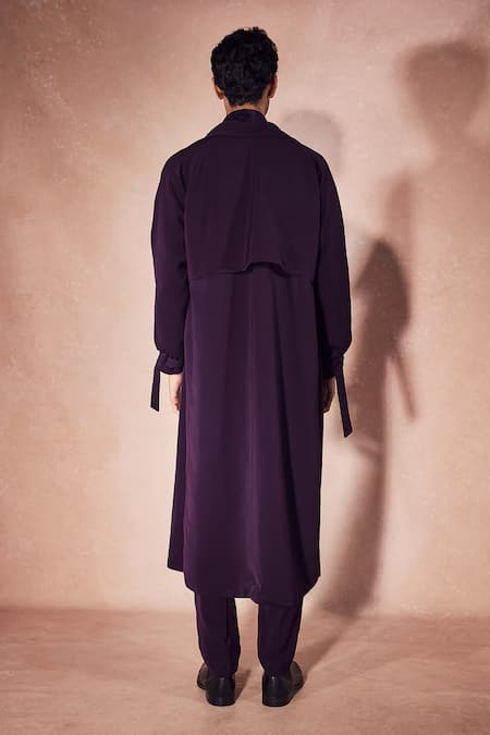 Nirmooha Plum Long Trench Coat & Pant Set 
