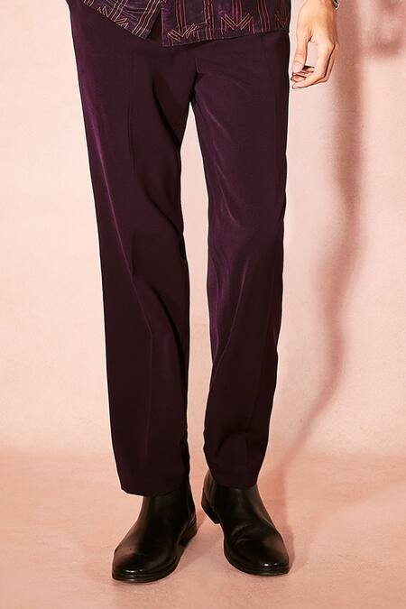 Nirmooha_Purple Crepe Abstract Pattern Shirt With Pant _Online_at_Aza_Fashions