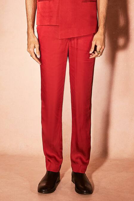 Buy_Nirmooha_Red Modal, Satin Flame Vest Set _Online_at_Aza_Fashions