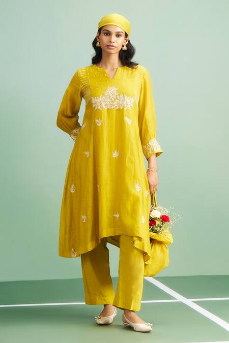 Purple Patch Marigold Embroidered Kurta Set 