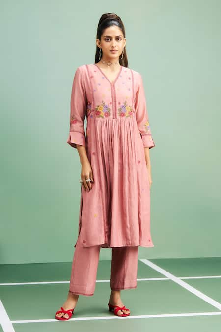 Purple Patch Begonia Embroidered Kurta & Pant Set 