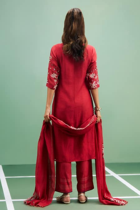 Purple Patch Hibiscus Embroidered Kurta Set 