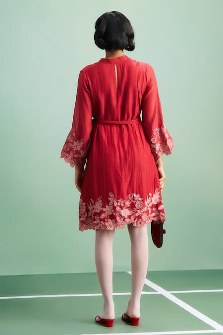 Purple Patch Anthurium Embroidered Dress 