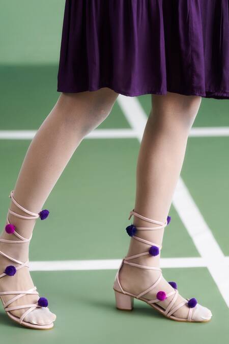 Shop_Purple Patch_Purple Crepe Embroidery Round Neck Iris Dress _Online_at_Aza_Fashions