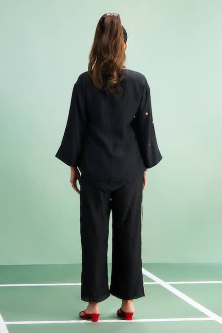 Purple Patch Black Rose Embroidered Top With Pant 