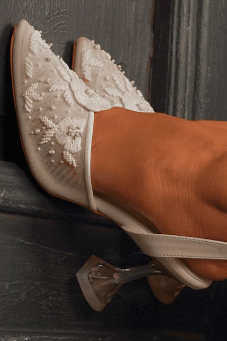 Tiesta Embellished Net Pointed Toe Heels 