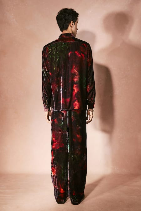 Nirmooha Velvet Flame Pattern Shirt With Pant 