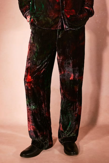 Buy_Nirmooha_Black Velvet Flame Pattern Shirt With Pant _Online_at_Aza_Fashions