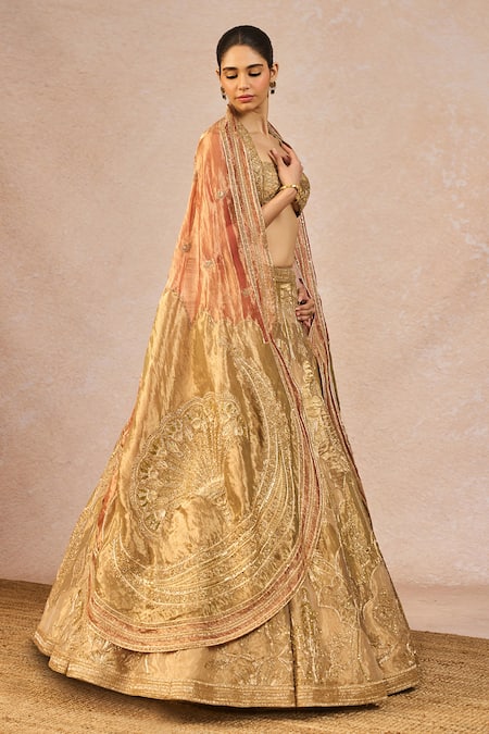 Shop Masaba Gold Tissue Embroidery, Stones, Sequins, Fasl E Gul 12 Kalis Bridal Lehenga Set Online at Aza Fashions Shop_Masaba_Gold Tissue Embroidery, Stones, Sequins, Fasl E Gul 12 Kalis Bridal Lehenga Set _Online_at_Aza_Fashions